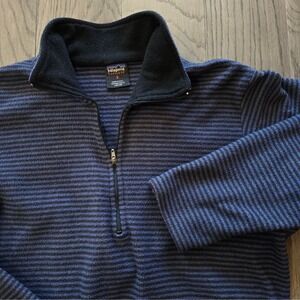 Vtg Patagonia Capilene Quarter Zip Pullover Striped Navy Blue Black Small USA
